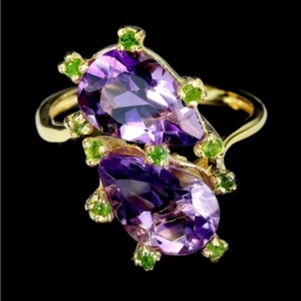 Genuine Amethyst & Russian Chrome Diopside Ring